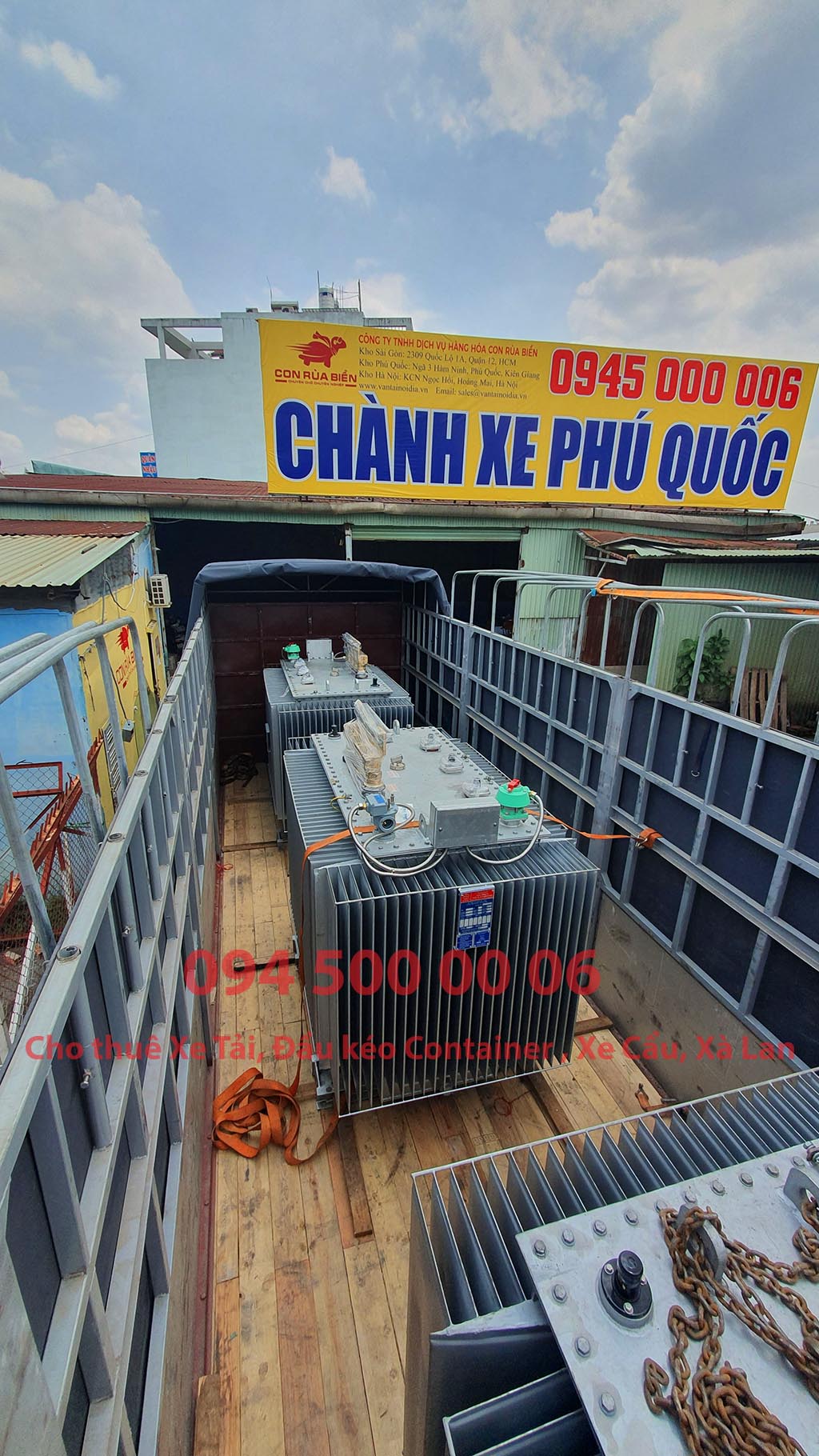(Ảnh: máy biến áp, máy biến thế đã được Chành xe Phú Quốc công ty CON RÙA BIỂN nhận để ghép xe tải tại Bãi xe HCM để vận chuyển cùng các loại hàng hóa nhỏ lẻ đi ghép ra đảo Phú Quốc) (Ảnh: máy biến áp, máy biến thế đã được Chành xe Phú Quốc công ty CON RÙA BIỂN nhận để ghép xe tải tại Bãi xe HCM để vận chuyển cùng các loại hàng hóa nhỏ lẻ đi ghép ra đảo Phú Quốc)